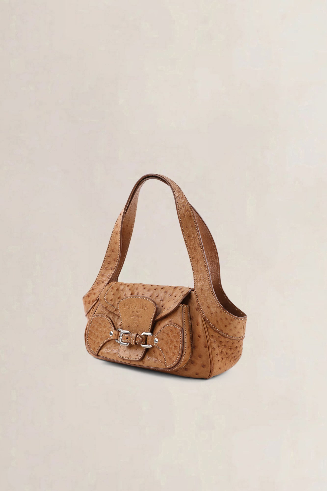 Prada Brown Ostrich Leather Shoulder Bag
