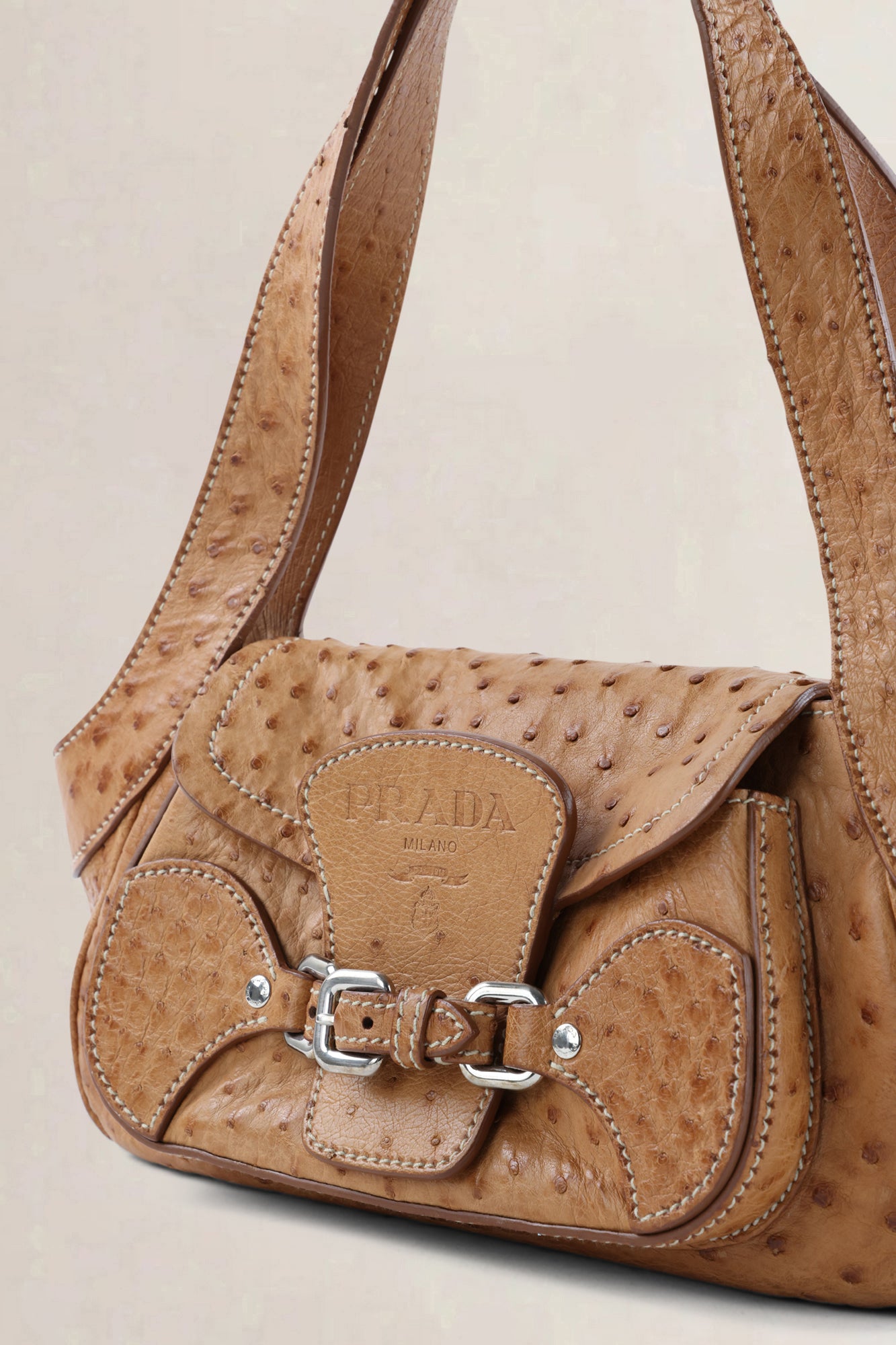 Prada Brown Ostrich Leather Shoulder Bag