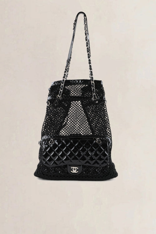 Chanel Black Patent Leather La Madrague Shoulder Bag