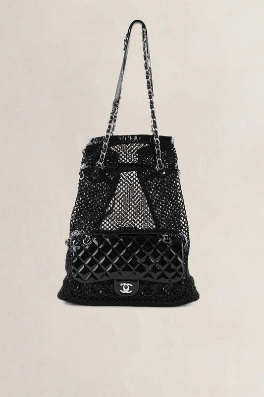 Chanel Black Patent Leather La Madrague Shoulder Bag