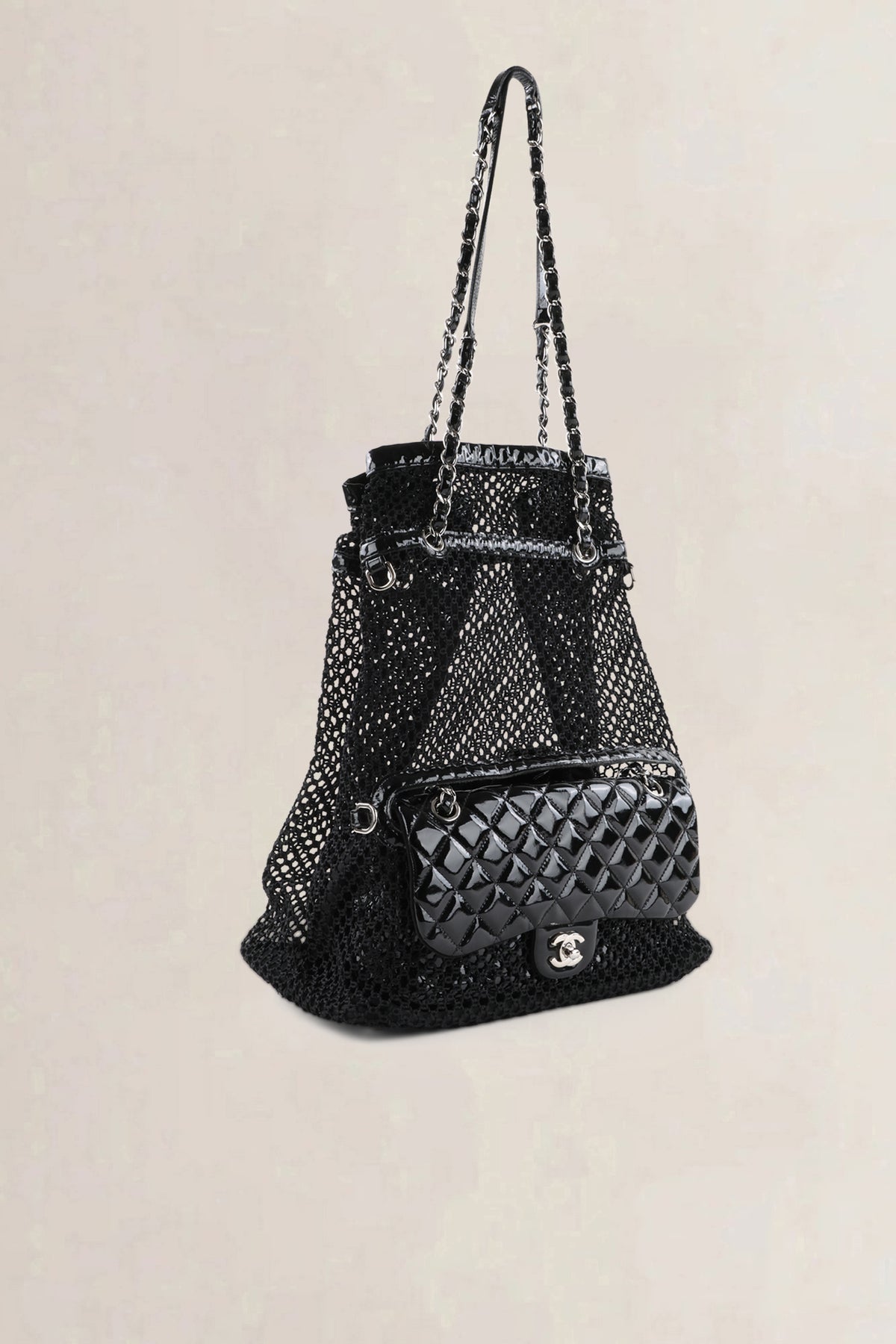 Chanel Black Patent Leather La Madrague Shoulder Bag