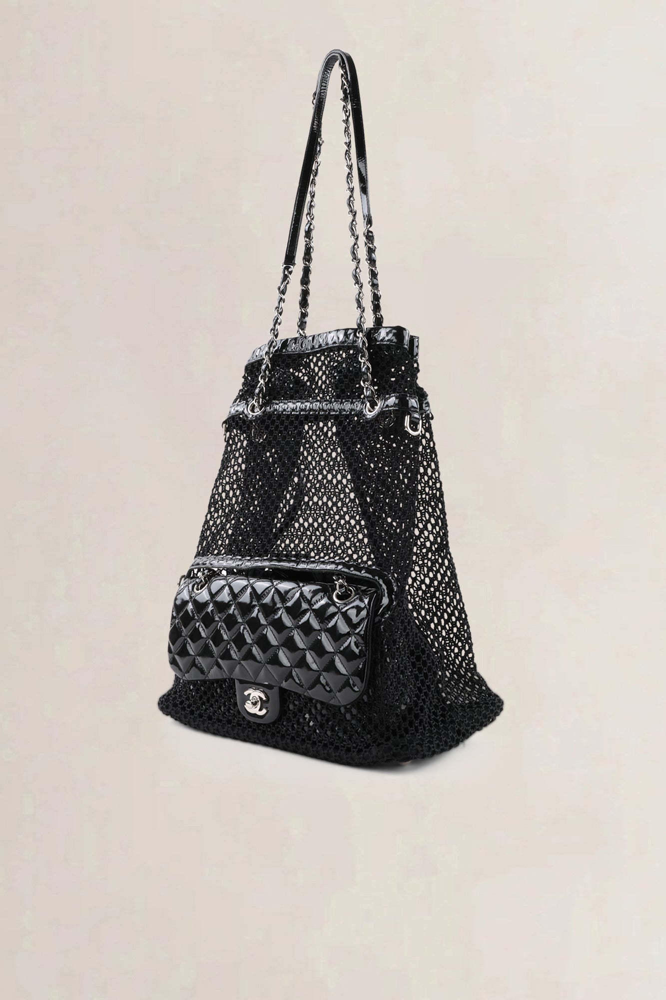Chanel Black Patent Leather La Madrague Shoulder Bag