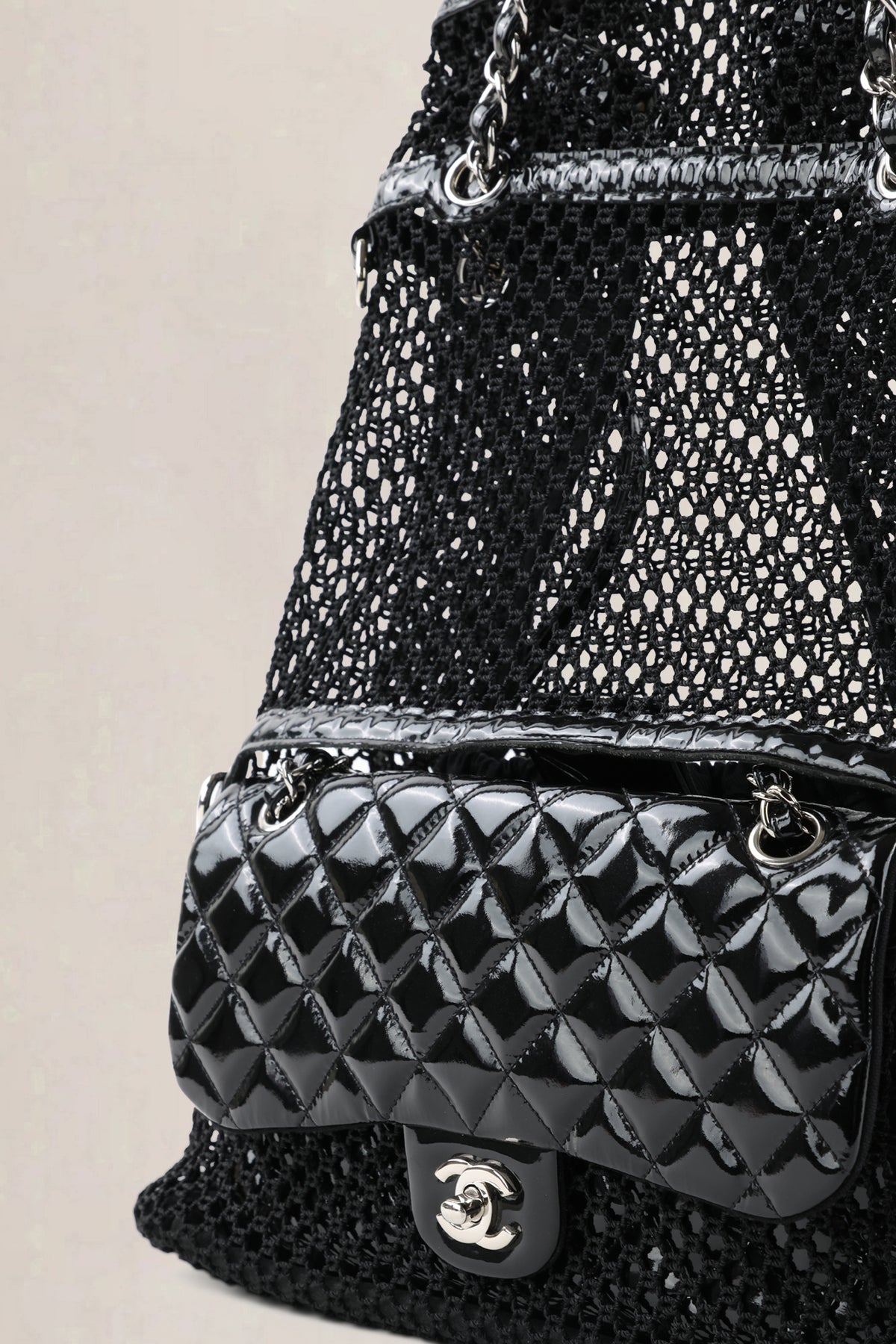 Chanel Black Patent Leather La Madrague Shoulder Bag