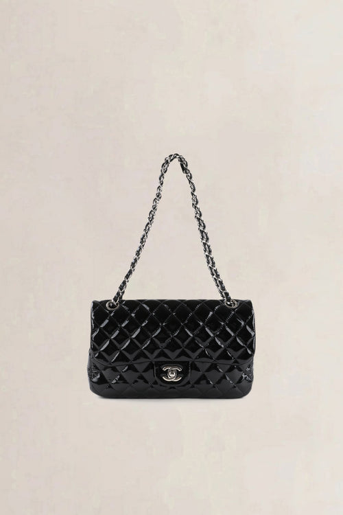 Chanel Black Patent Leather La Madrague Shoulder Bag