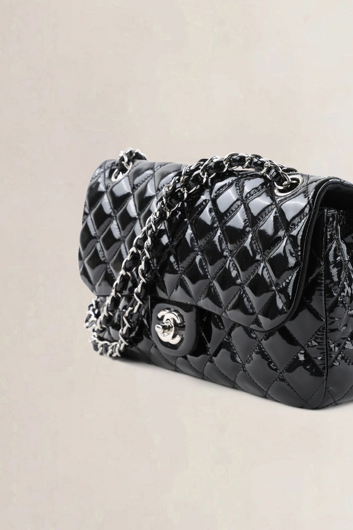 Chanel Black Patent Leather La Madrague Shoulder Bag