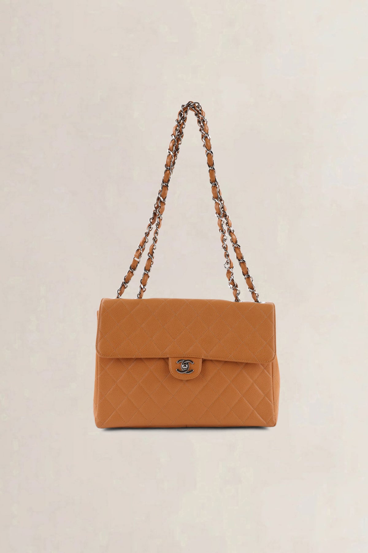 Chanel Orange/Brown Caviar Leather Single Flap Shoulder Bag