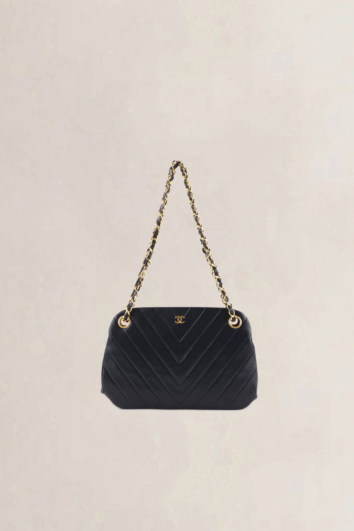 Chanel Blue Chevron Quilted Kiss Lock Shoulder Bag