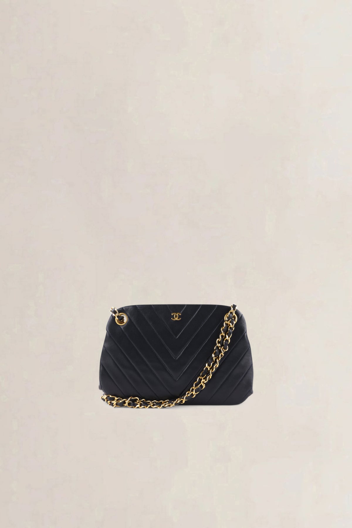 Chanel Blue Chevron Quilted Kiss Lock Shoulder Bag