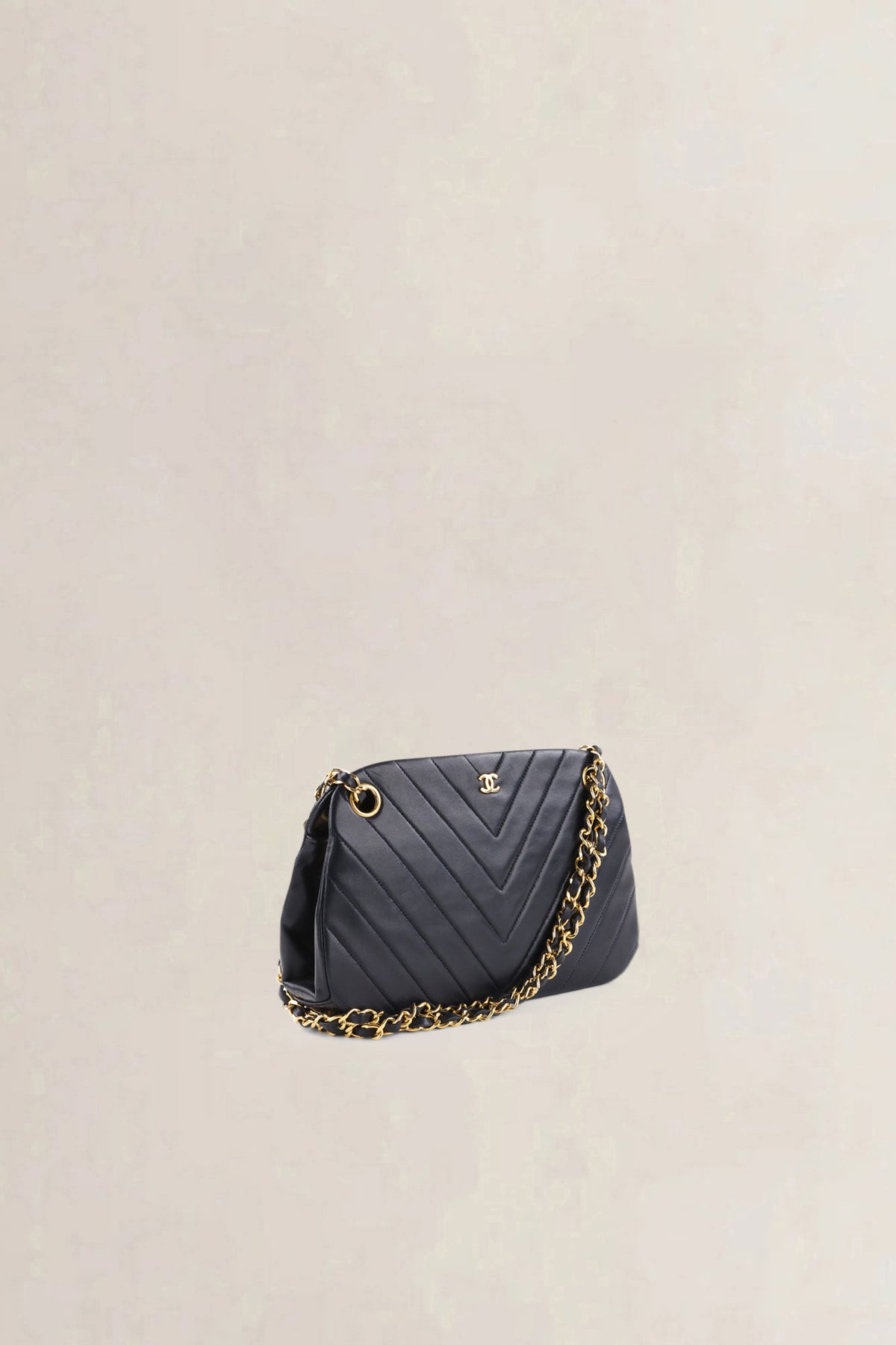 Chanel Blue Chevron Quilted Kiss Lock Shoulder Bag