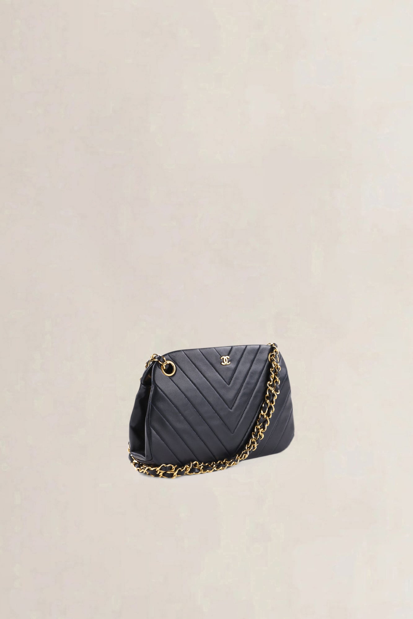 Chanel Blue Chevron Quilted Kiss Lock Shoulder Bag