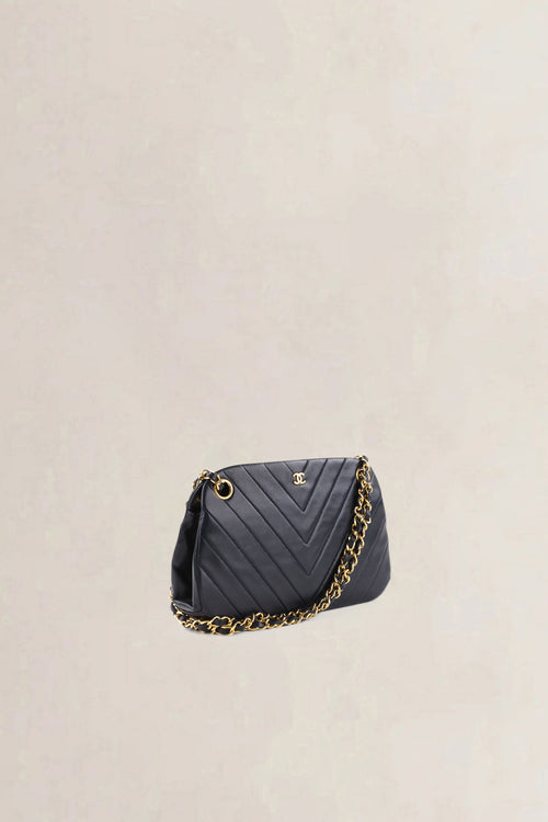 Chanel Blue Chevron Quilted Kiss Lock Shoulder Bag