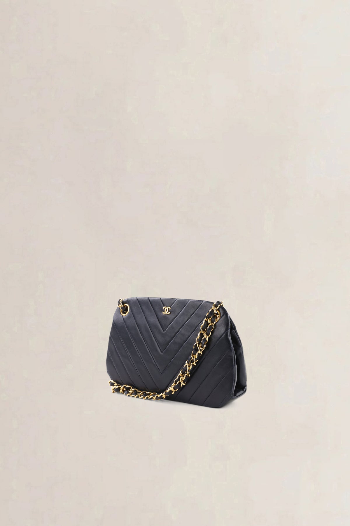 Chanel Blue Chevron Quilted Kiss Lock Shoulder Bag