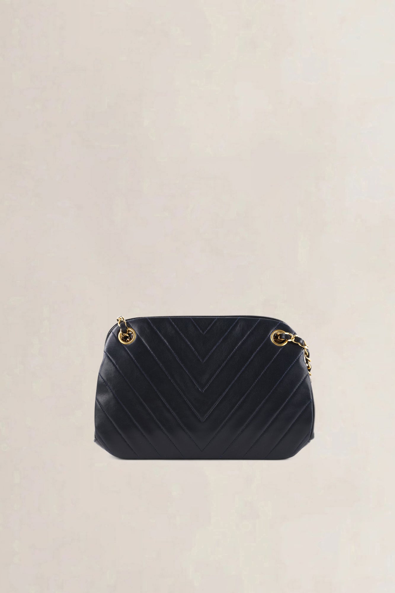 Chanel Blue Chevron Quilted Kiss Lock Shoulder Bag