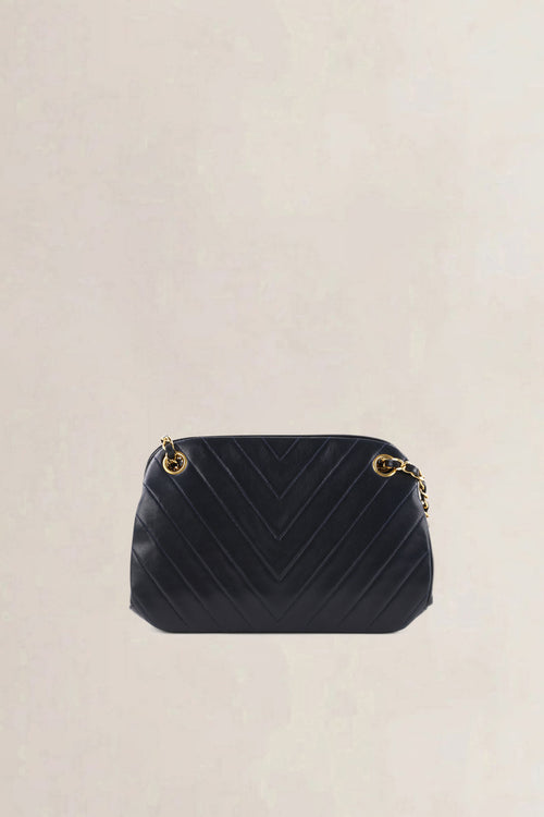 Chanel Blue Chevron Quilted Kiss Lock Shoulder Bag