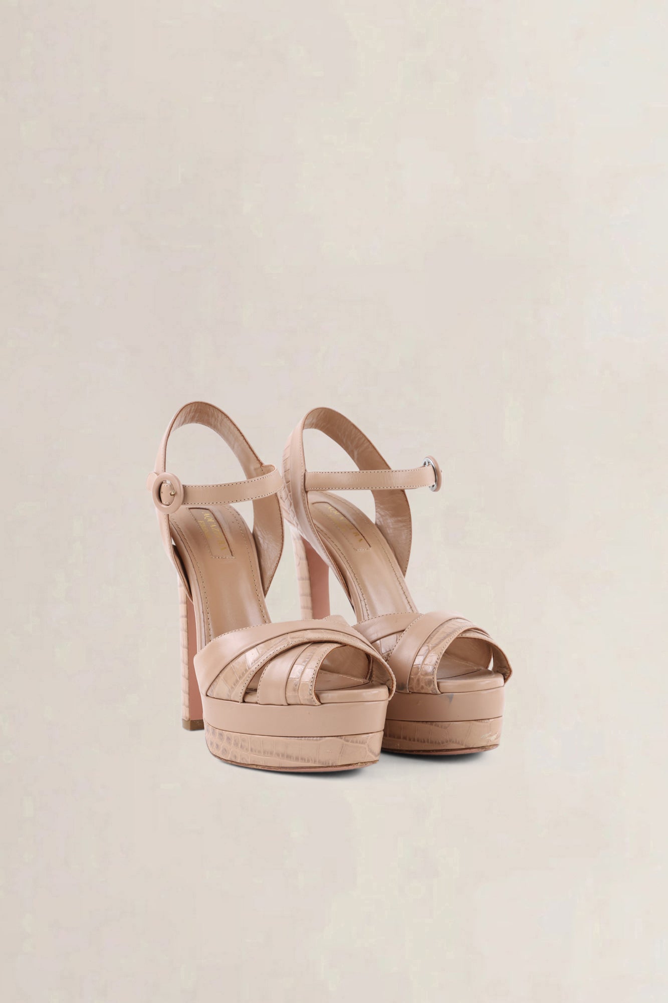 Aquazzura Beige Croc Embossed Pumps
