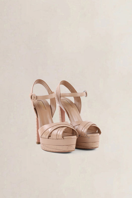 Aquazzura Beige Croc Embossed Pumps — preloved