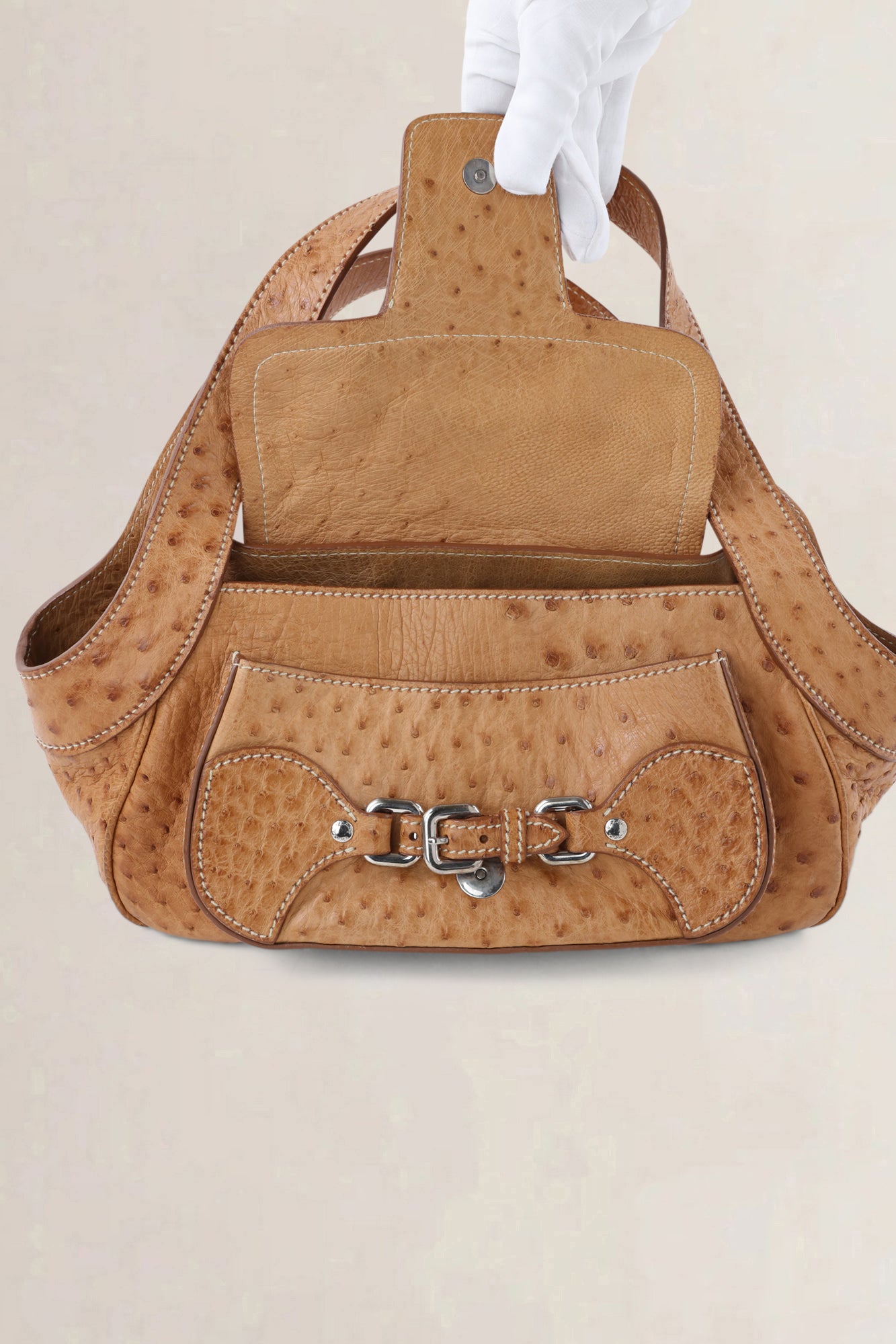 Prada Brown Ostrich Leather Shoulder Bag