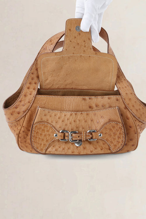 Prada Brown Ostrich Leather Shoulder Bag