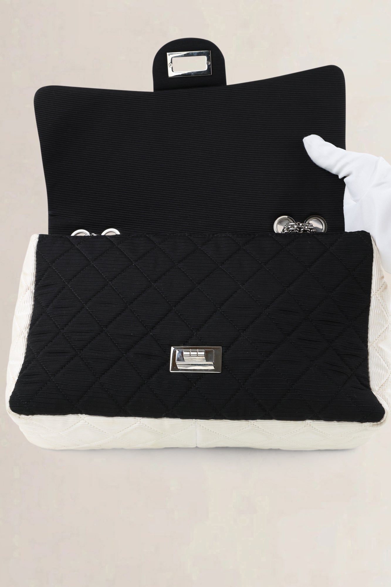 Chanel Black/White Cloth 2.55 Reissue Crossbody Bag