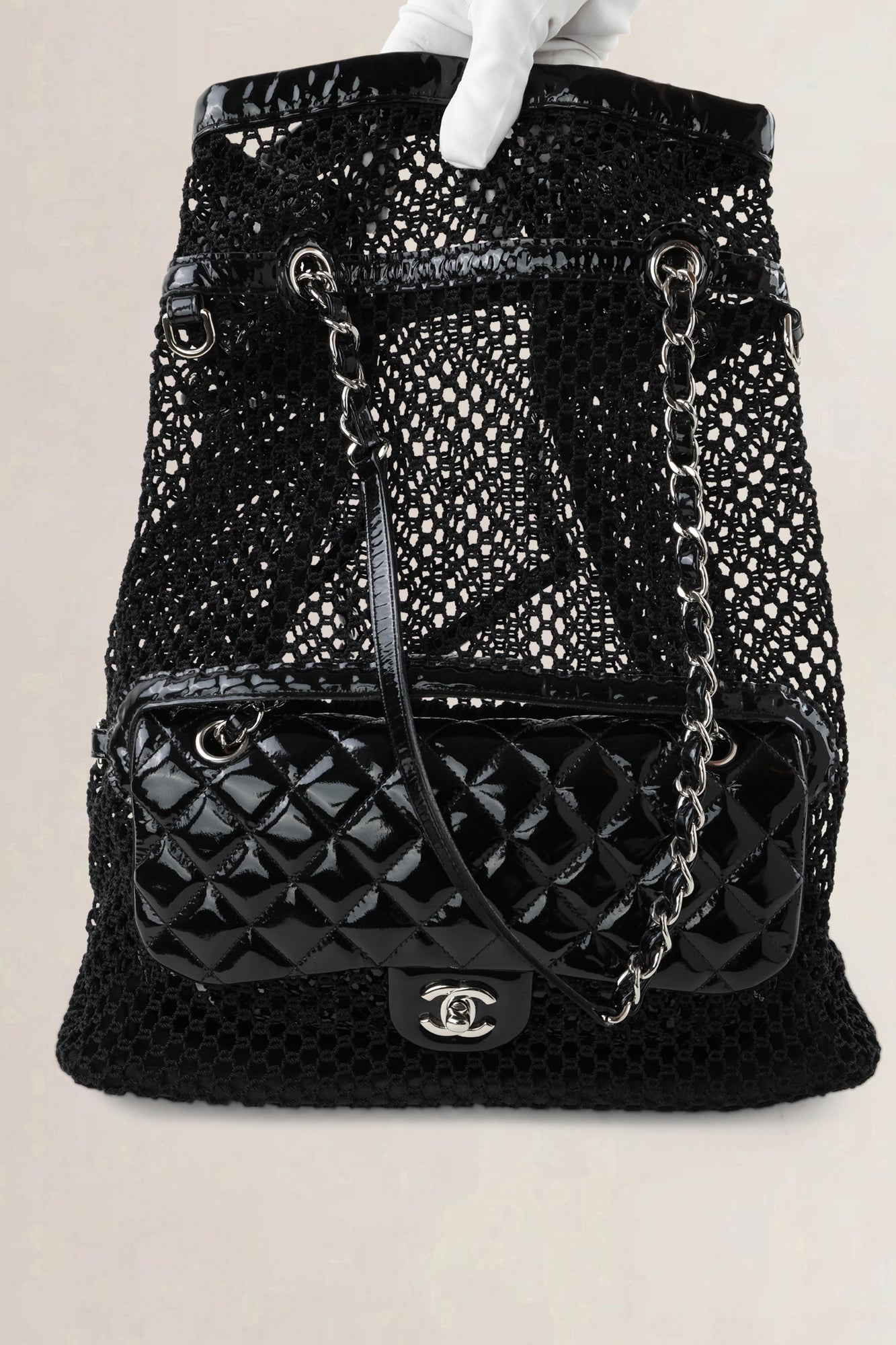 Chanel Black Patent Leather La Madrague Shoulder Bag