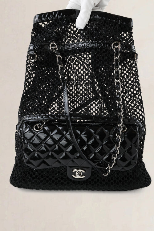 Chanel Black Patent Leather La Madrague Shoulder Bag