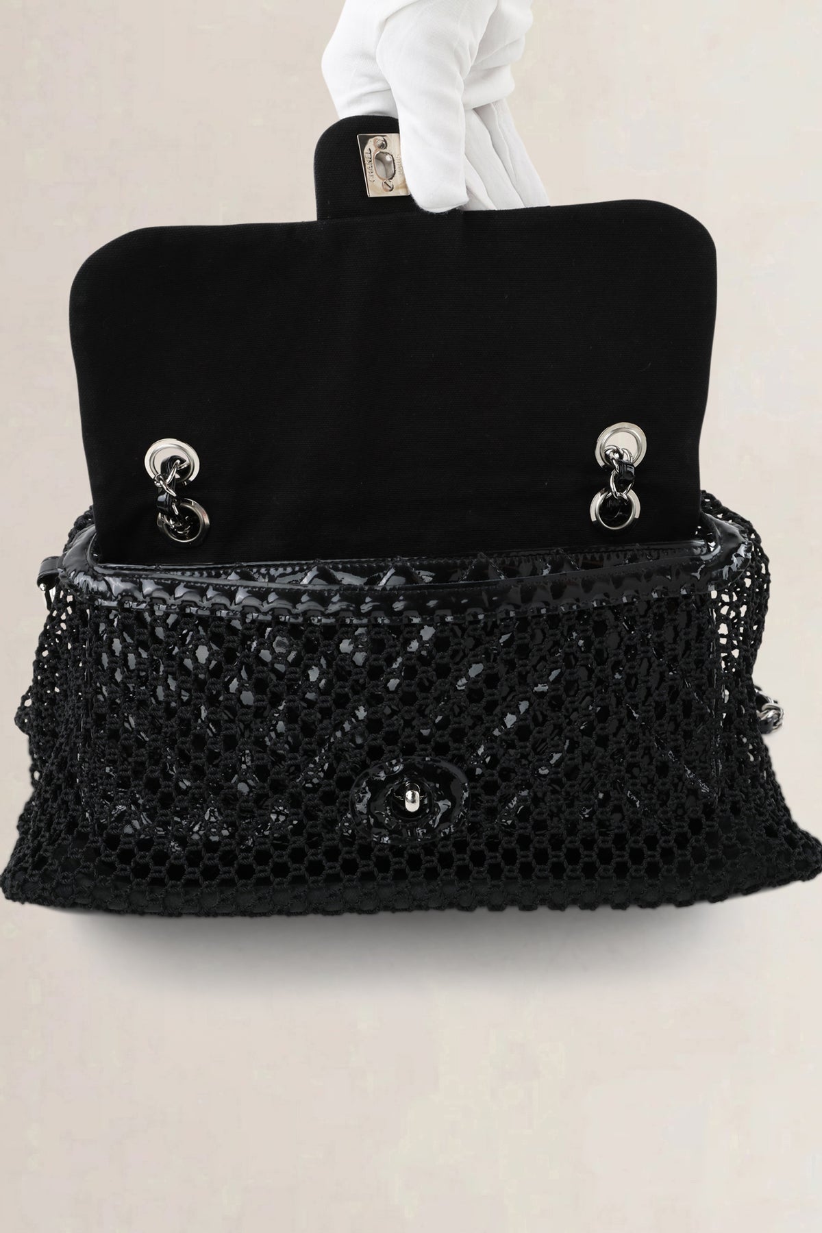 Chanel Black Patent Leather La Madrague Shoulder Bag