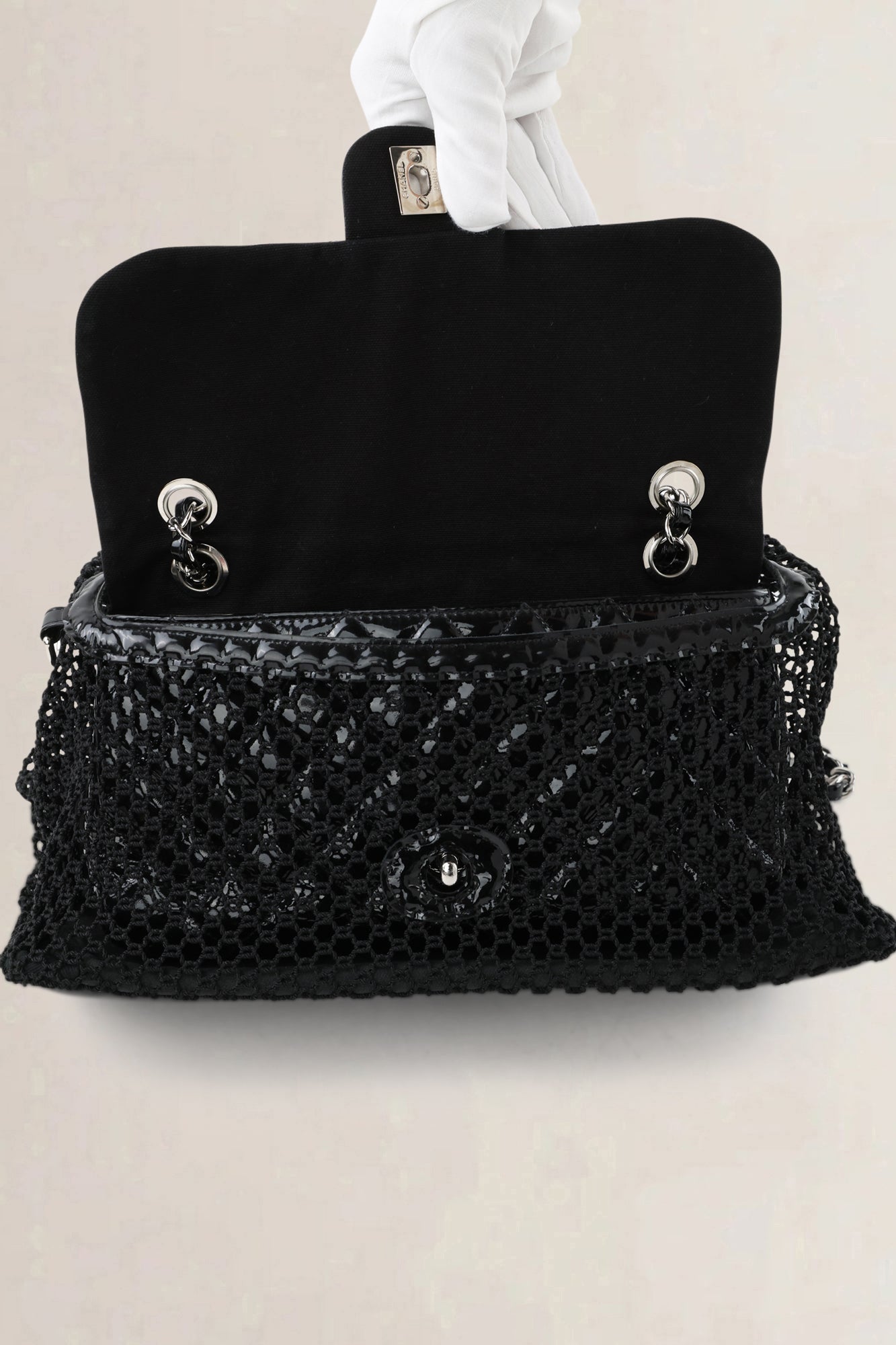 Chanel Black Patent Leather La Madrague Shoulder Bag