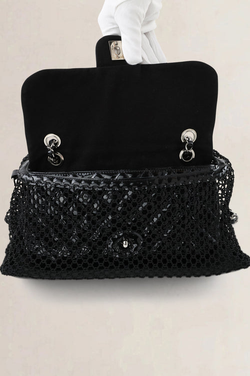 Chanel Black Patent Leather La Madrague Shoulder Bag