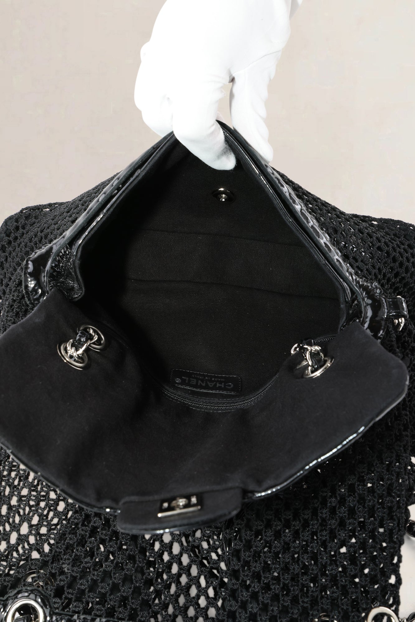 Chanel Black Patent Leather La Madrague Shoulder Bag