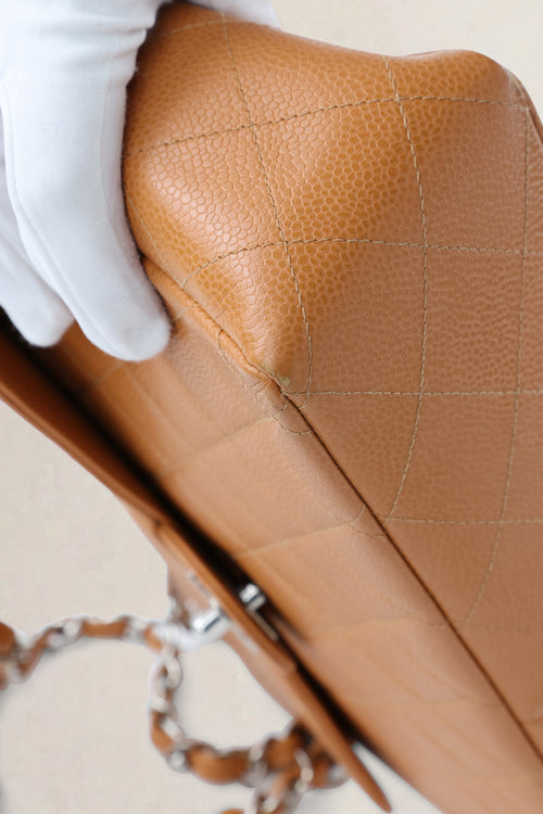 Chanel Orange/Brown Caviar Leather Single Flap Shoulder Bag