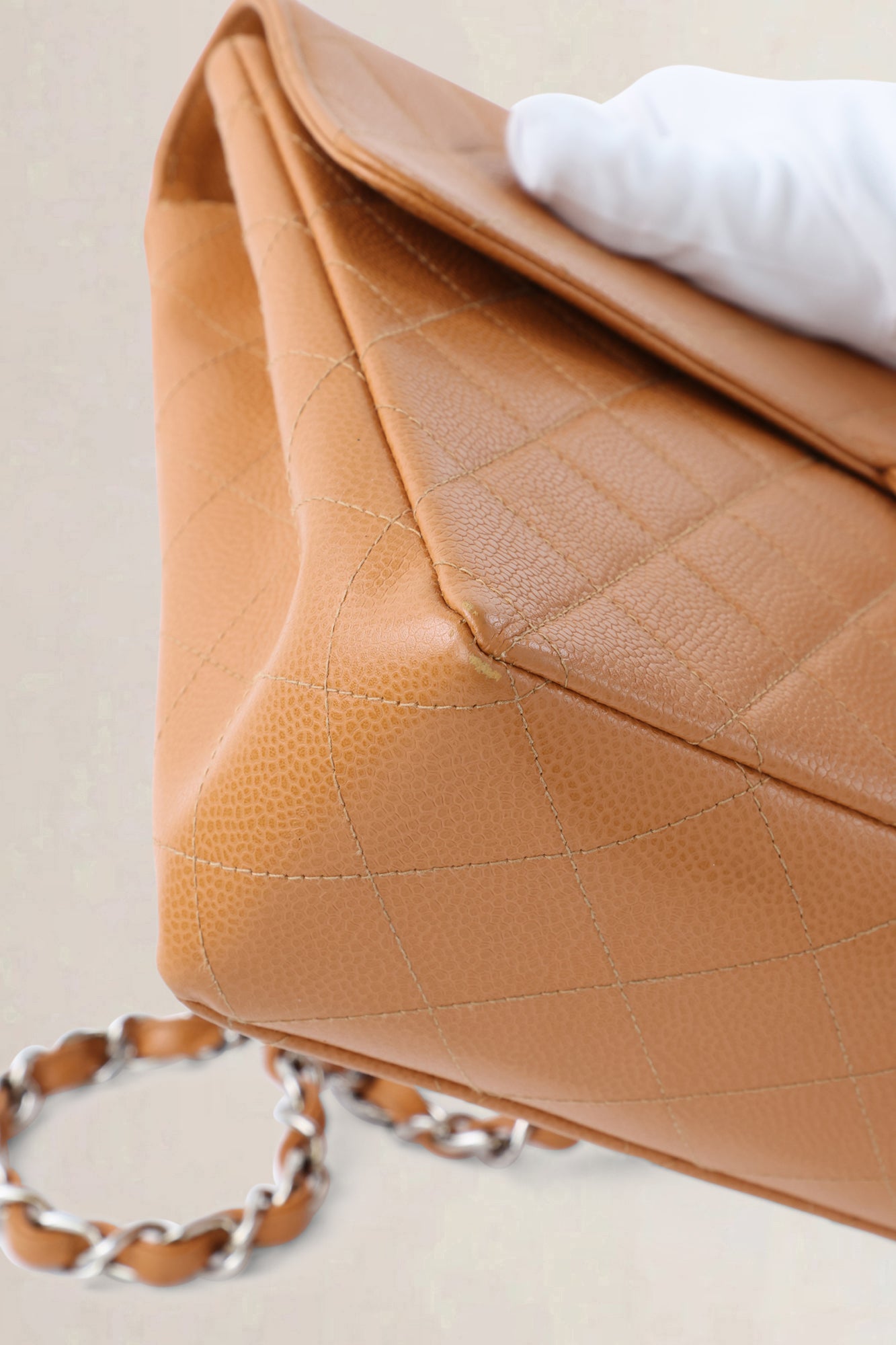 Chanel Orange/Brown Caviar Leather Single Flap Shoulder Bag