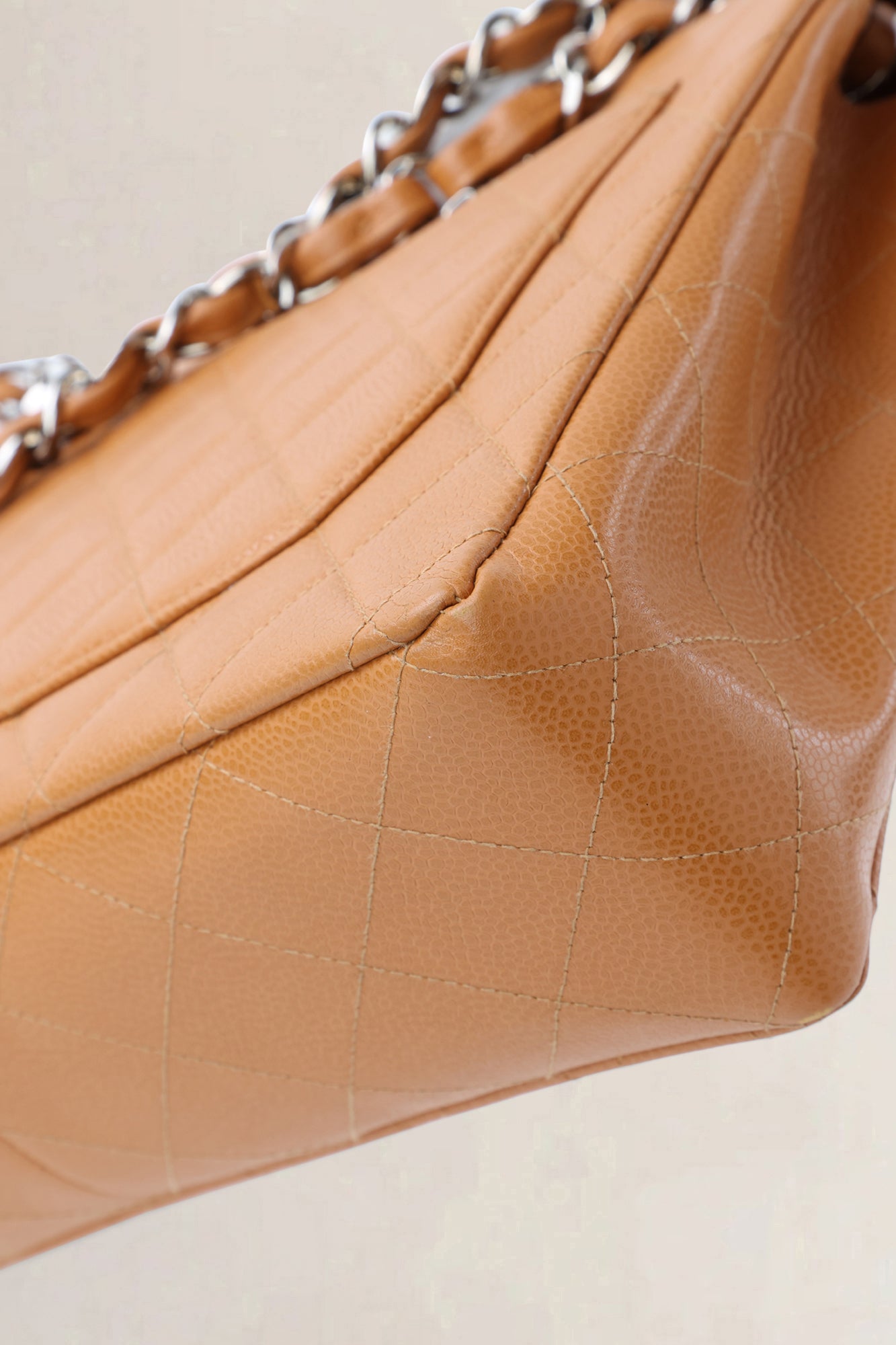 Chanel Orange/Brown Caviar Leather Single Flap Shoulder Bag