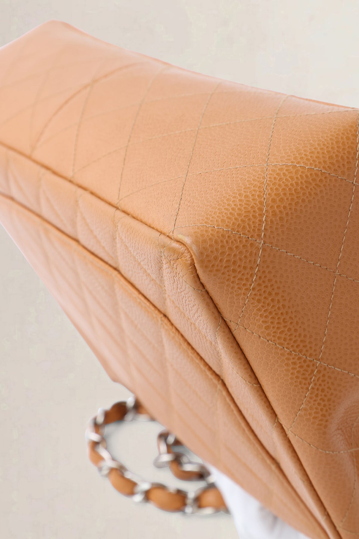 Chanel Orange/Brown Caviar Leather Single Flap Shoulder Bag
