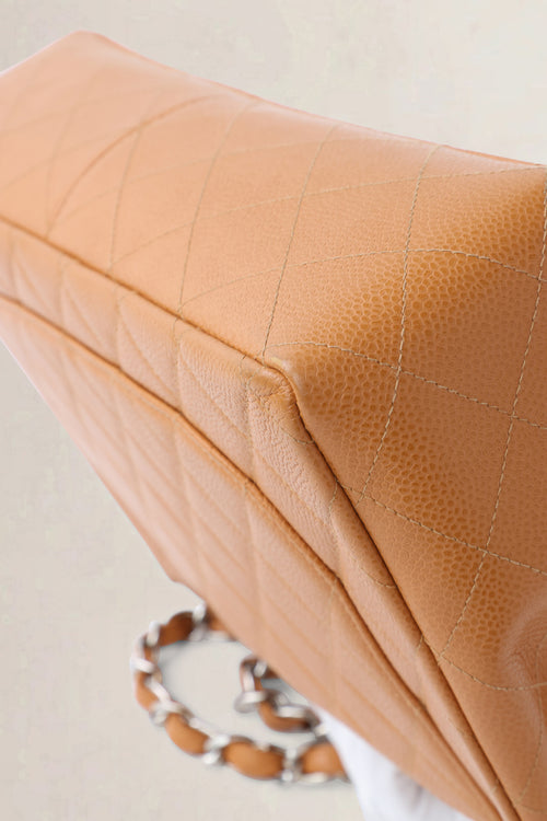 Chanel Orange/Brown Caviar Leather Single Flap Shoulder Bag