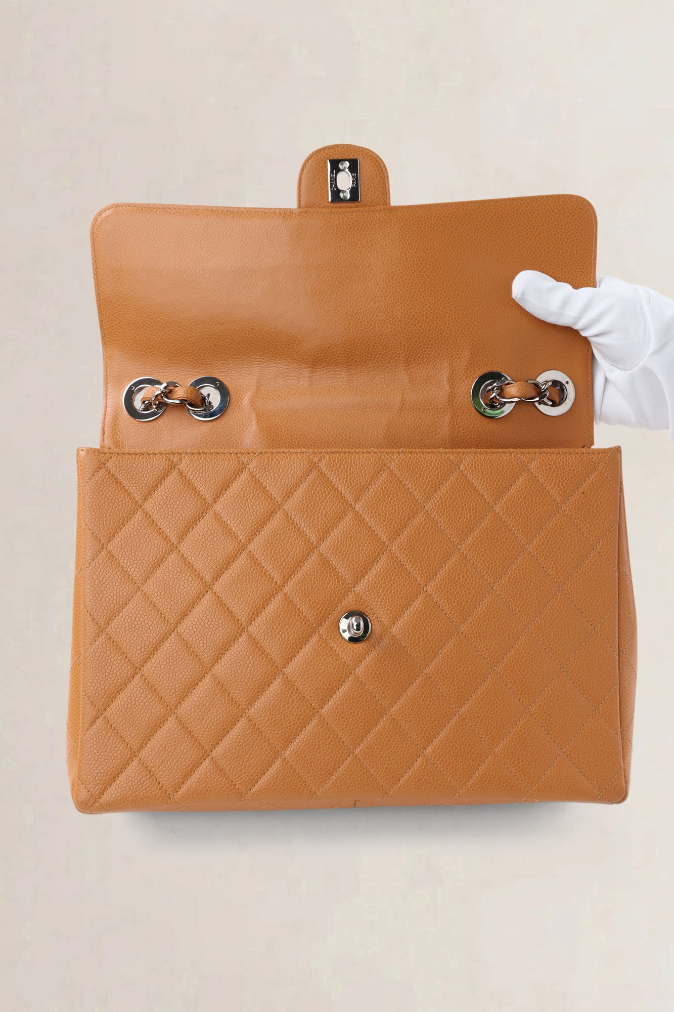 Chanel Orange/Brown Caviar Leather Single Flap Shoulder Bag