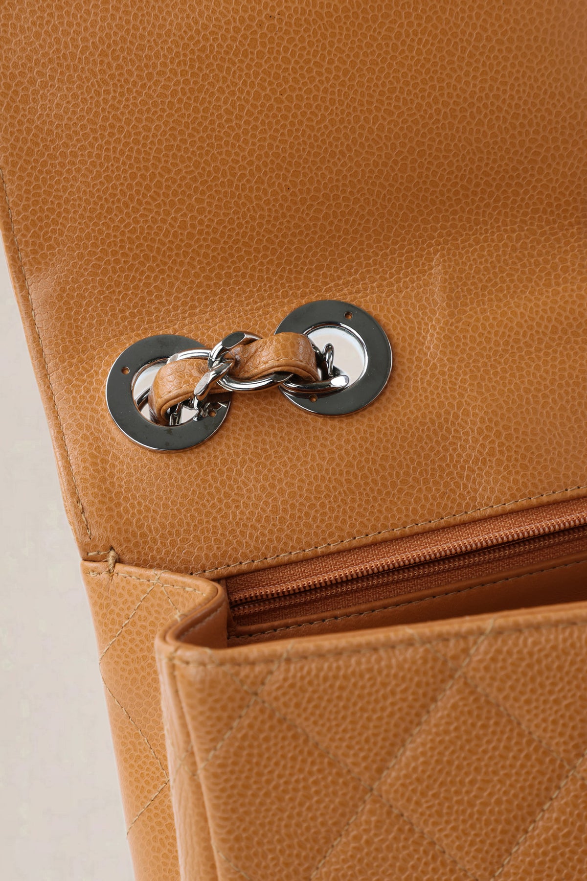 Chanel Orange/Brown Caviar Leather Single Flap Shoulder Bag