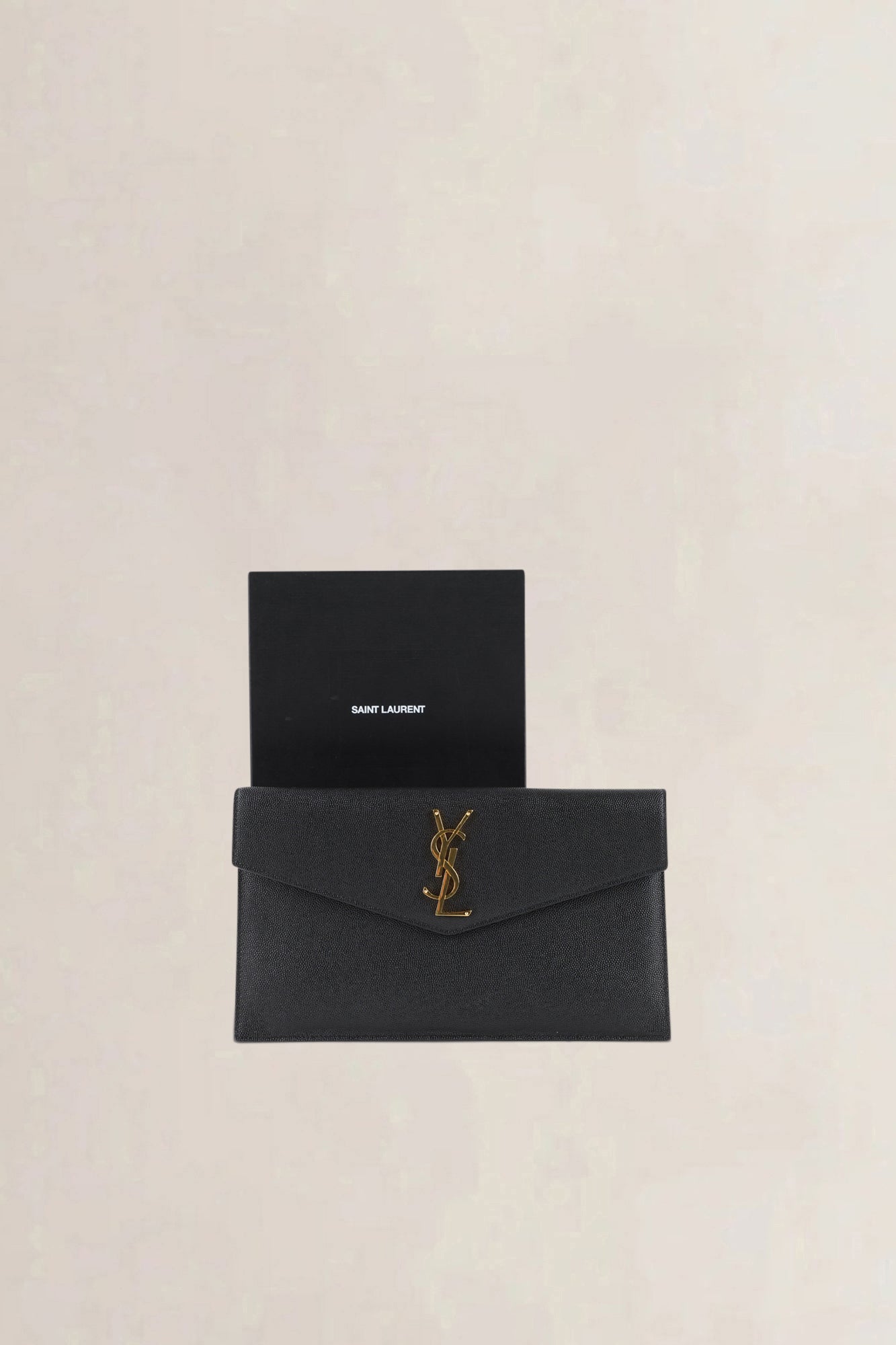 YSL Black Grained Calfskin Uptown Clutch