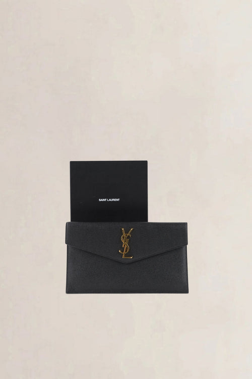 YSL Black Grained Calfskin Uptown Clutch