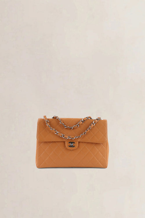 Chanel Orange/Brown Caviar Leather Single Flap Shoulder Bag