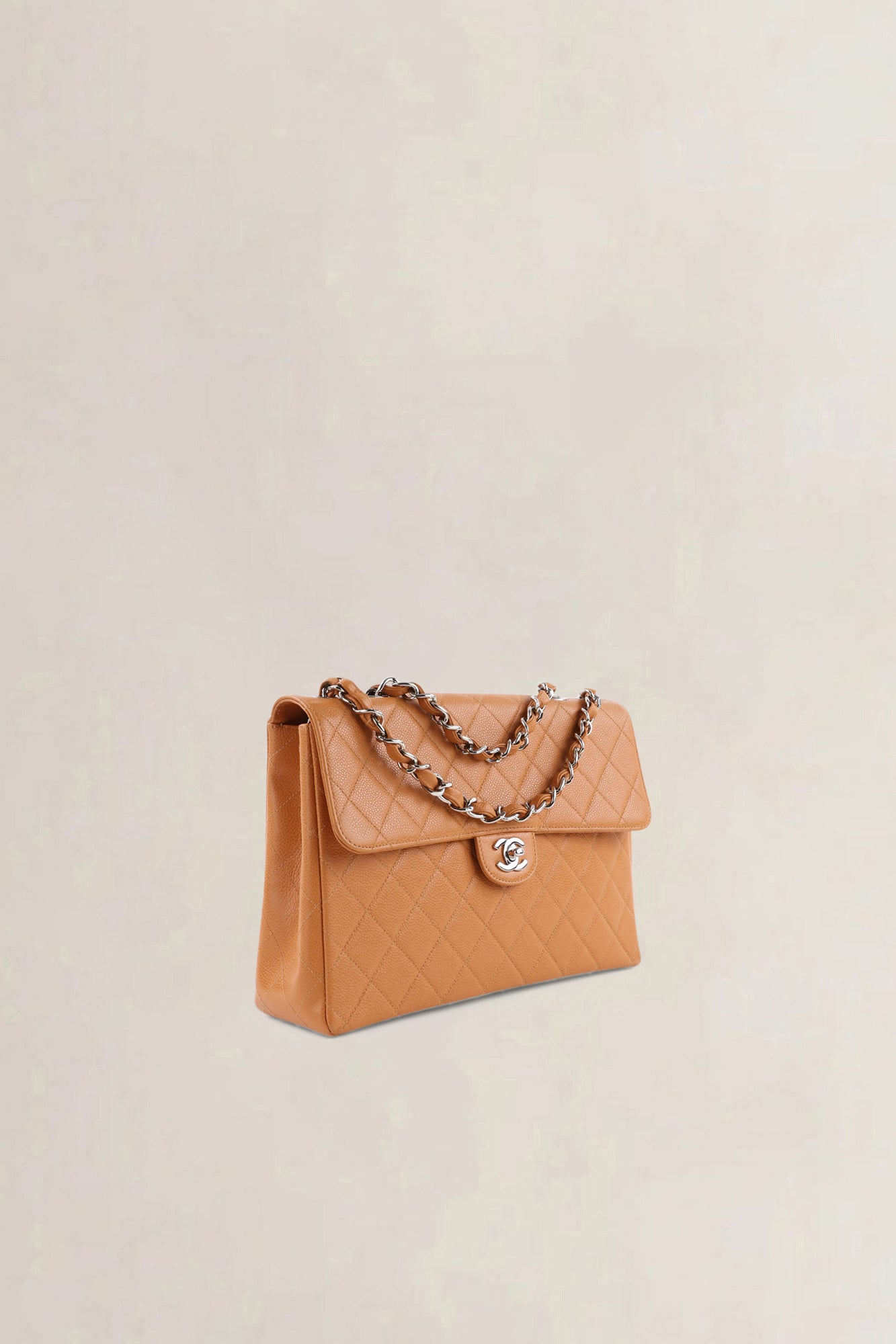 Chanel Orange/Brown Caviar Leather Single Flap Shoulder Bag