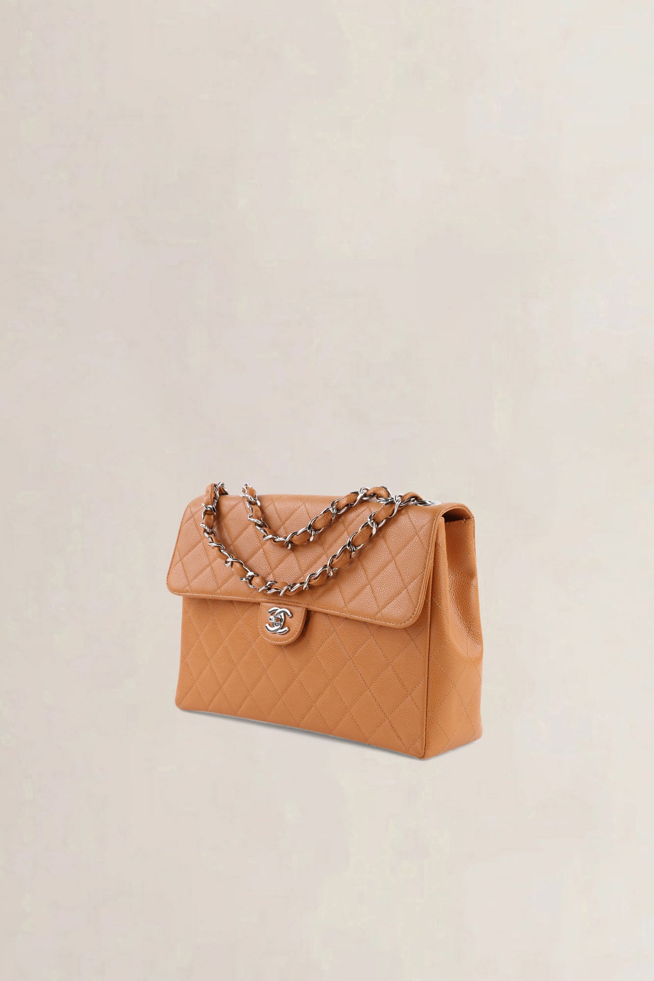 Chanel Orange/Brown Caviar Leather Single Flap Shoulder Bag