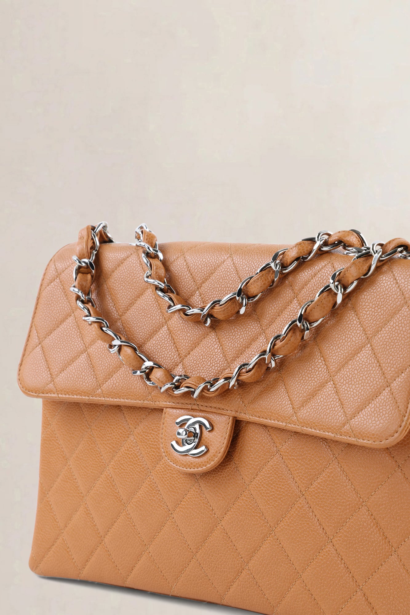 Chanel Orange/Brown Caviar Leather Single Flap Shoulder Bag