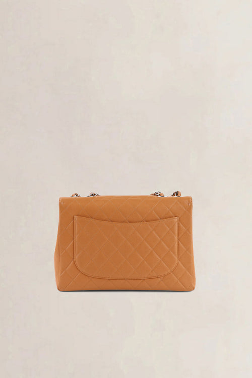 Chanel Orange/Brown Caviar Leather Single Flap Shoulder Bag