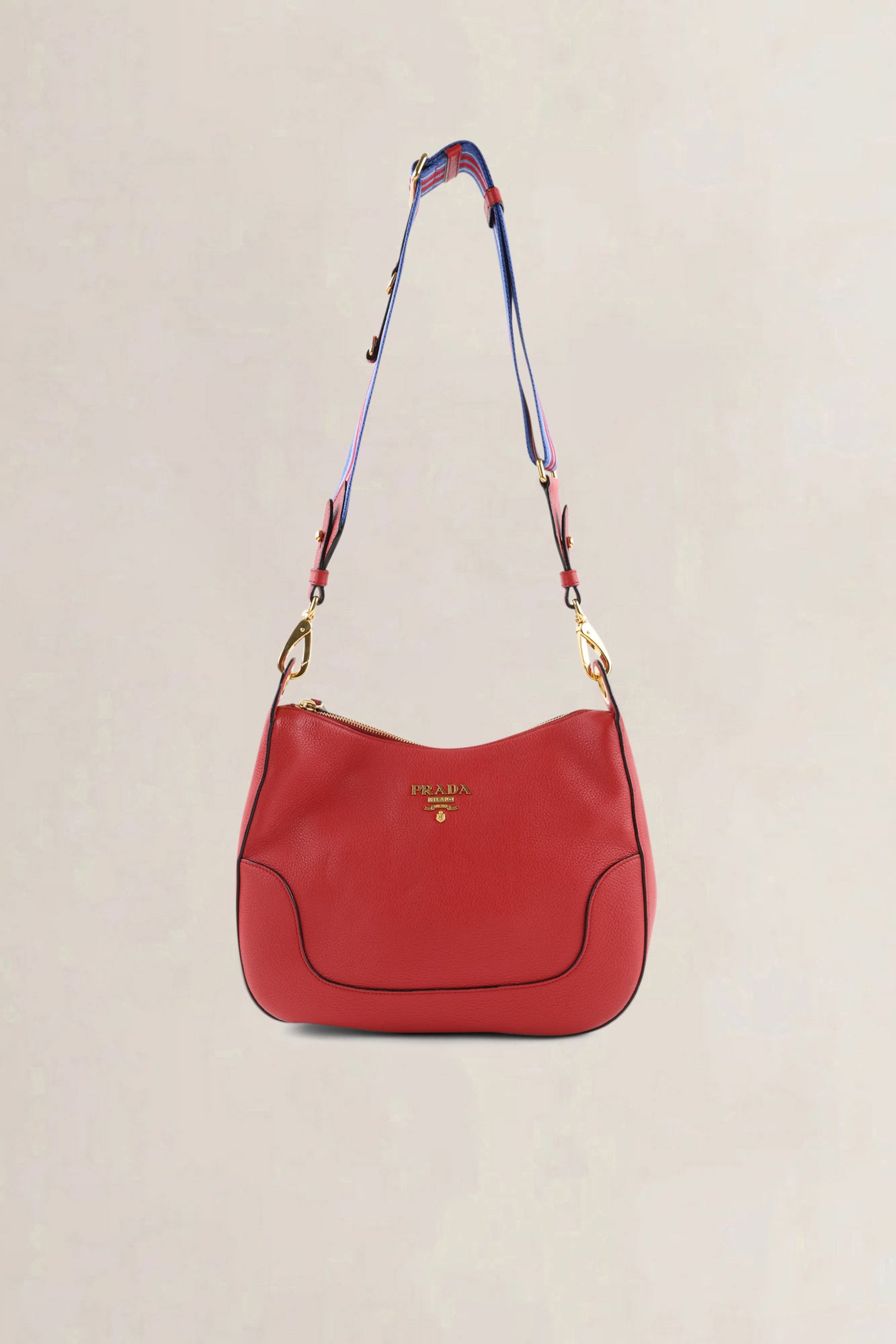 Prada Rosso Vitello Phenix Striped Strap Zip Shoulder Bag