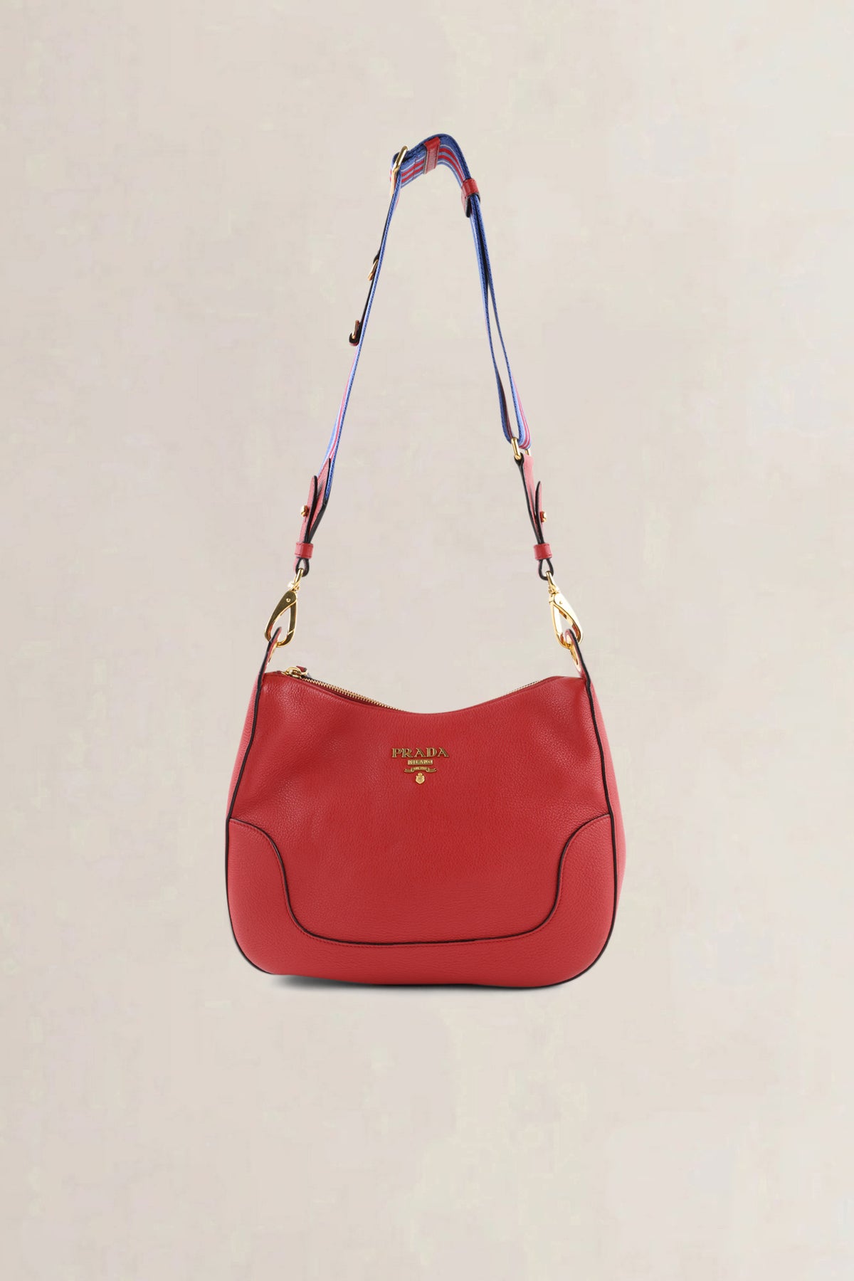 Prada Rosso Vitello Phenix Striped Strap Zip Shoulder Bag