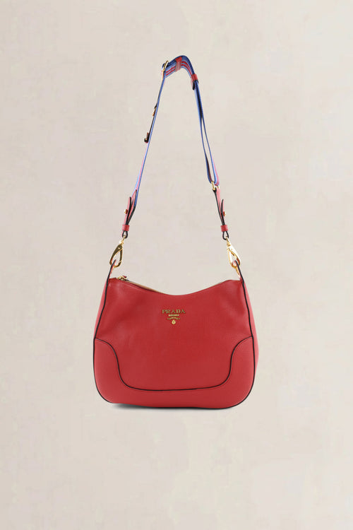 Prada Rosso Vitello Phenix Striped Strap Zip Shoulder Bag