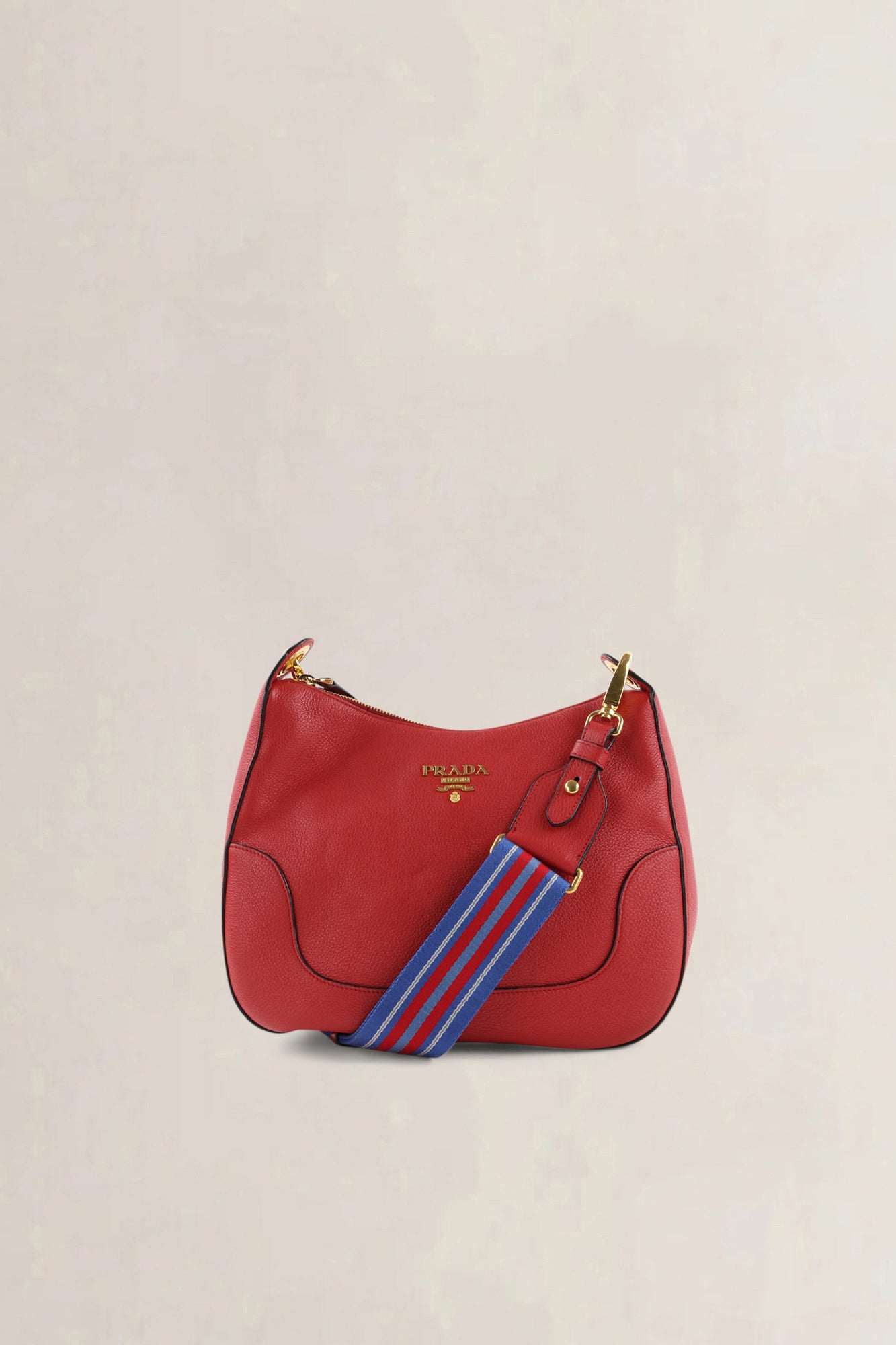 Prada Rosso Vitello Phenix Striped Strap Zip Shoulder Bag