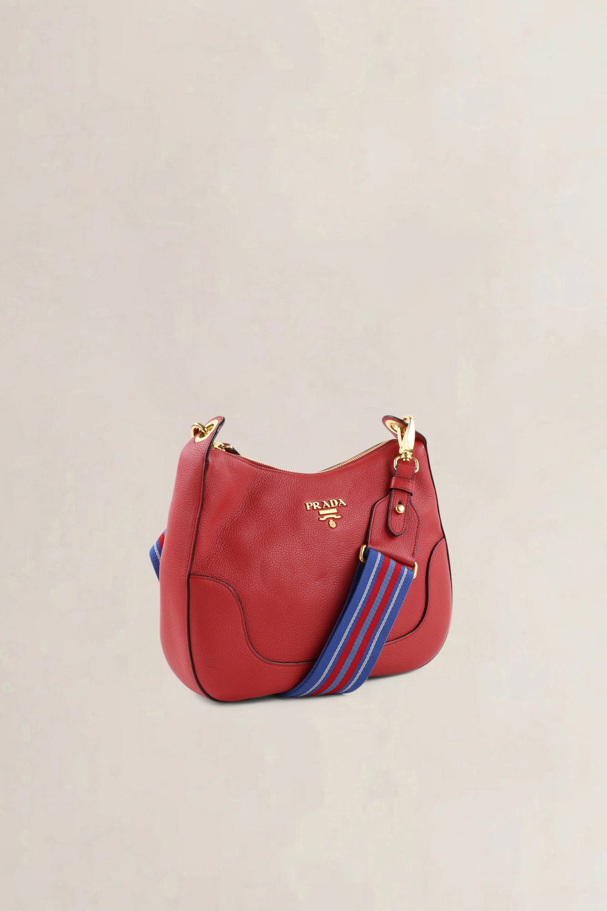 Prada Rosso Vitello Phenix Striped Strap Zip Shoulder Bag