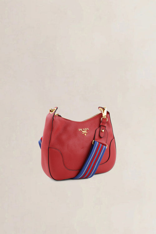 Prada Rosso Vitello Phenix Striped Strap Zip Shoulder Bag