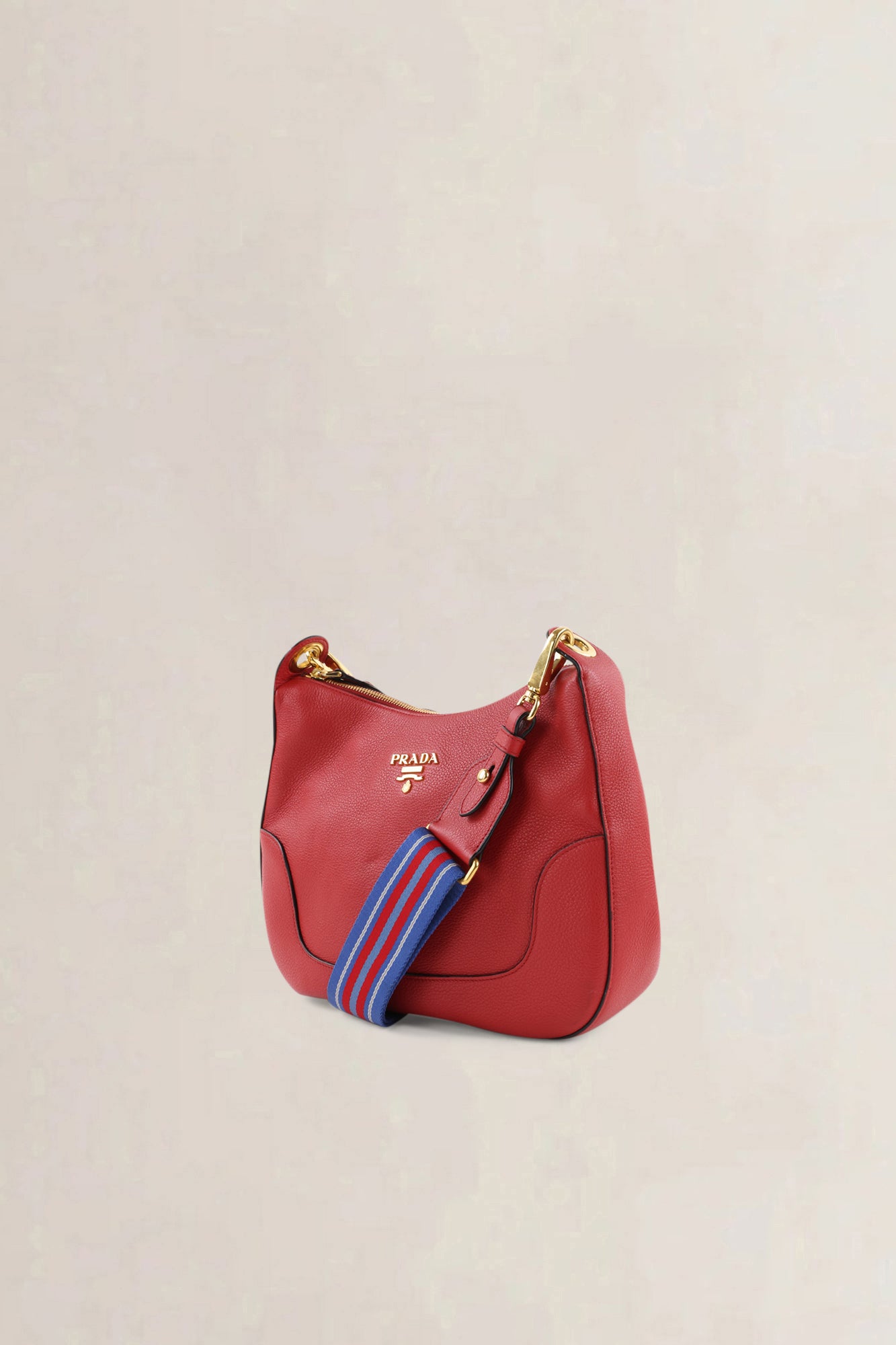 Prada Rosso Vitello Phenix Striped Strap Zip Shoulder Bag